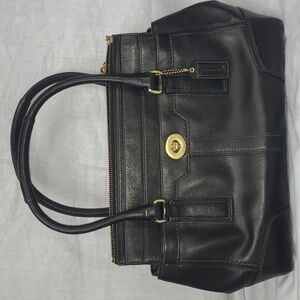 COACH Vintage Black with Gold Leather Satchel Carry All Hampton